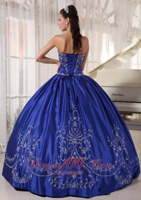 Embroidery Blue Ball Gown Quinceanera Dress Strapless