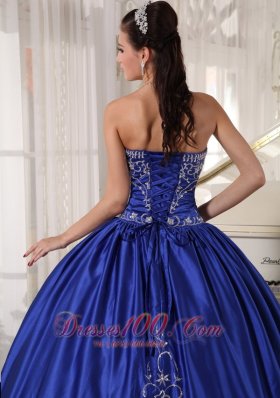 Embroidery Blue Ball Gown Quinceanera Dress Strapless