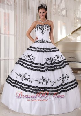 Black and White Embroidery Ball Gown Quinceanera Dress