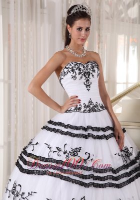 Black and White Embroidery Ball Gown Quinceanera Dress