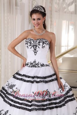 Black and White Embroidery Ball Gown Quinceanera Dress