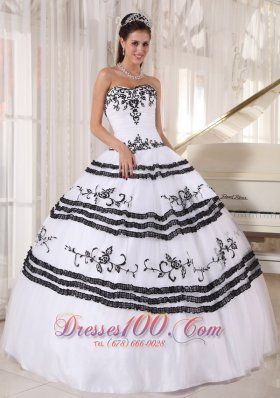 Black and White Embroidery Ball Gown Quinceanera Dress