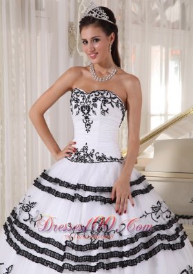 Black and White Embroidery Ball Gown Quinceanera Dress