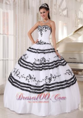 Black and White Embroidery Ball Gown Quinceanera Dress