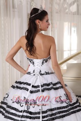 Black and White Embroidery Ball Gown Quinceanera Dress