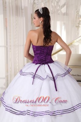 Strapless White and Purple Quinceanera Dress Gown