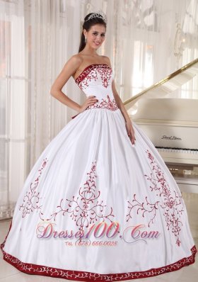 Wine Red and White Embroidery Ball Gown Quinceanera Dress