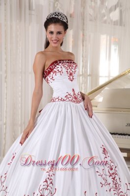 Wine Red and White Embroidery Ball Gown Quinceanera Dress