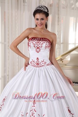 Wine Red and White Embroidery Ball Gown Quinceanera Dress