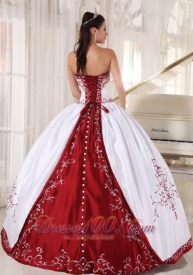 Wine Red and White Embroidery Ball Gown Quinceanera Dress