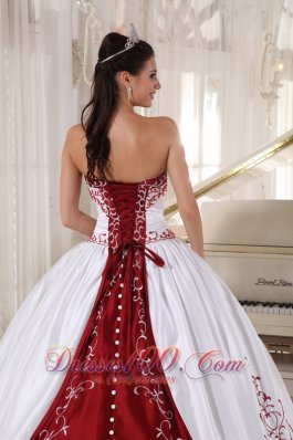 Wine Red and White Embroidery Ball Gown Quinceanera Dress