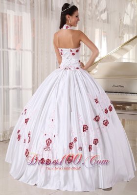 Halter Flower White Sweet 15 Dress Floor Length