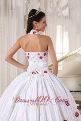 Halter Flower White Sweet 15 Dress Floor Length