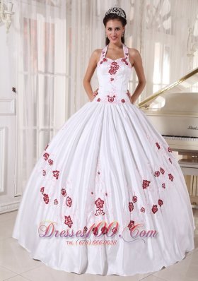 Halter Flower White Sweet 15 Dress Floor Length