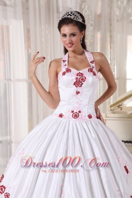 Halter Flower White Sweet 15 Dress Floor Length