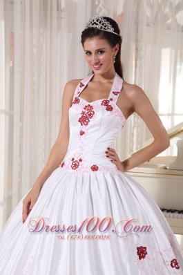 Halter Flower White Sweet 15 Dress Floor Length