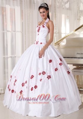 Halter Flower White Sweet 15 Dress Floor Length