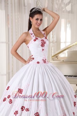 Halter Flower White Sweet 15 Dress Floor Length