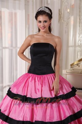 Balck and Rose Pink Ball Gown Quinceanera Dress Layer