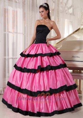 Balck and Rose Pink Ball Gown Quinceanera Dress Layer