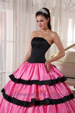 Balck and Rose Pink Ball Gown Quinceanera Dress Layer