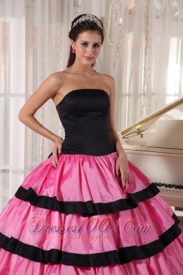 Balck and Rose Pink Ball Gown Quinceanera Dress Layer