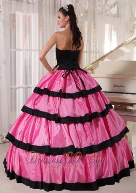 Balck and Rose Pink Ball Gown Quinceanera Dress Layer