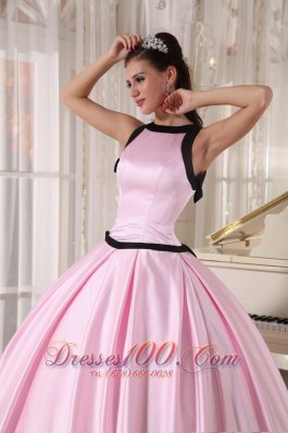 Baby Pink and Black Bateau Ball Gown for Quinceanera