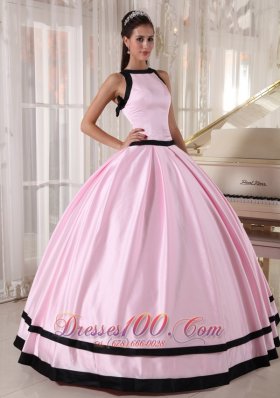 Baby Pink and Black Bateau Ball Gown for Quinceanera