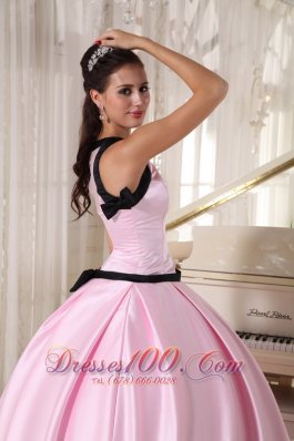 Baby Pink and Black Bateau Ball Gown for Quinceanera