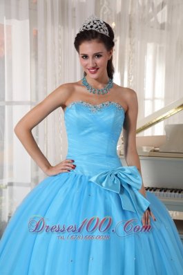 Aqua Blue Quinceanera Ball Gown Bowknot Sweetheart