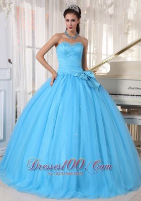 Aqua Blue Quinceanera Ball Gown Bowknot Sweetheart