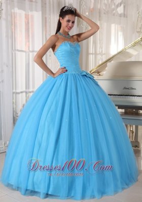 Aqua Blue Quinceanera Ball Gown Bowknot Sweetheart