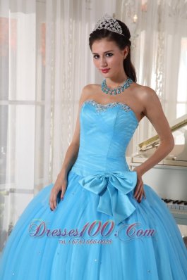 Aqua Blue Quinceanera Ball Gown Bowknot Sweetheart