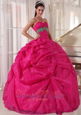 Ball Gown Quinceanera Hot Pink Pick-ups Hand Made Flower