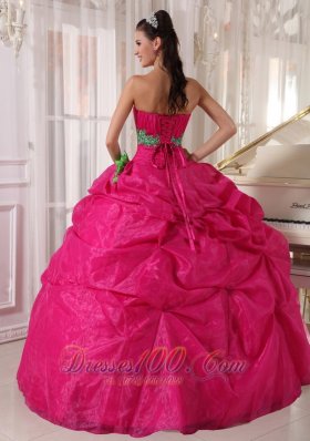 Ball Gown Quinceanera Hot Pink Pick-ups Hand Made Flower