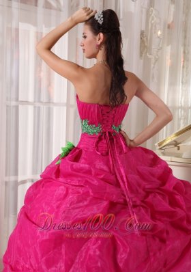 Ball Gown Quinceanera Hot Pink Pick-ups Hand Made Flower