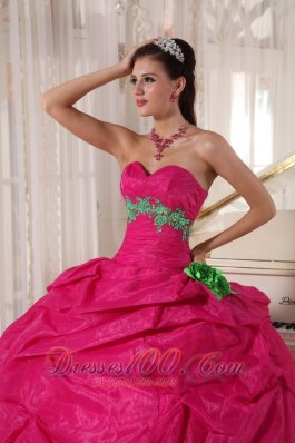 Ball Gown Quinceanera Hot Pink Pick-ups Hand Made Flower