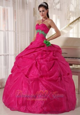 Ball Gown Quinceanera Hot Pink Pick-ups Hand Made Flower