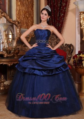 Navy Blue Embroidery Quinceanera Dress Pick-ups