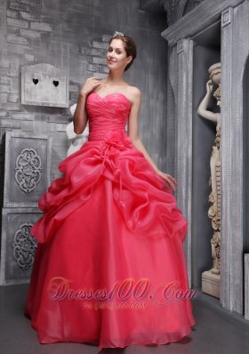 Sweetheart Coral Red Quinceanera Dress Pick-ups