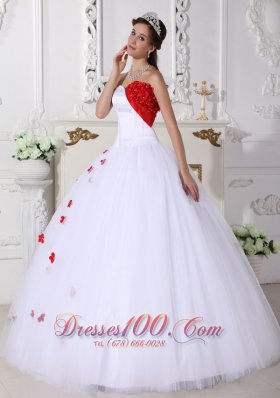White and Red Sweet 15 Dress Hand Made Flower Sweetheart
