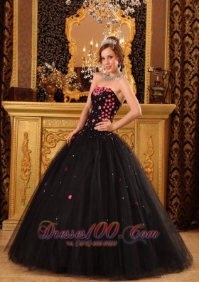 Black Quinceanera Dress Strapless Pink Floral 2012