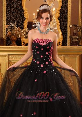 Black Quinceanera Dress Strapless Pink Floral 2012