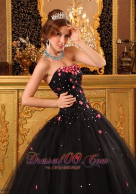 Black Quinceanera Dress Strapless Pink Floral 2012