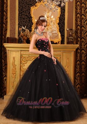 Black Quinceanera Dress Strapless Pink Floral 2012