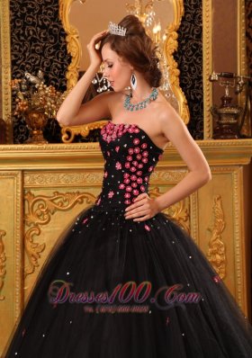 Black Quinceanera Dress Strapless Pink Floral 2012