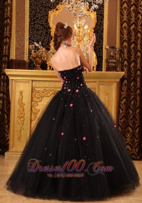 Black Quinceanera Dress Strapless Pink Floral 2012