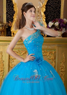 Sweet 16 Dress One Shoulder Hand Made Flower Appliques