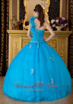 Sweet 16 Dress One Shoulder Hand Made Flower Appliques